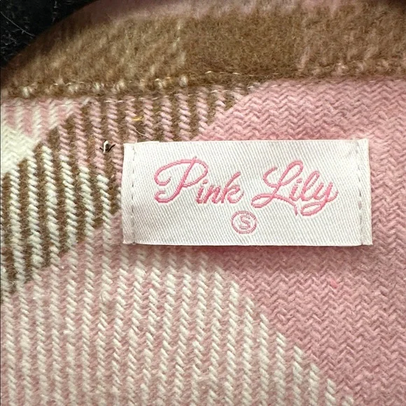 Pink Plaid Button-Up Jacket. Pink Lily  small.  Like new - Picture 3 of 3